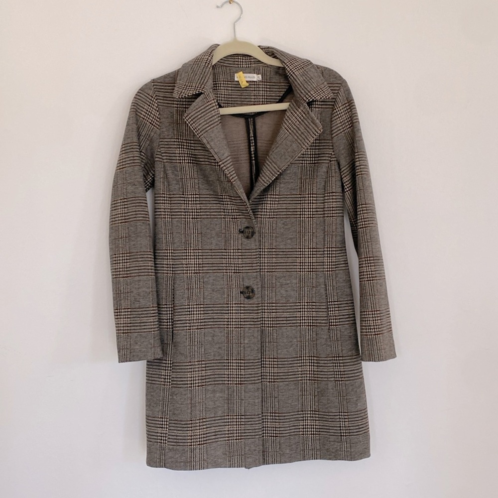 Anthropologie Blazer Avec Les Filles Sigrid Long Glen Check Plaid Coat XS
